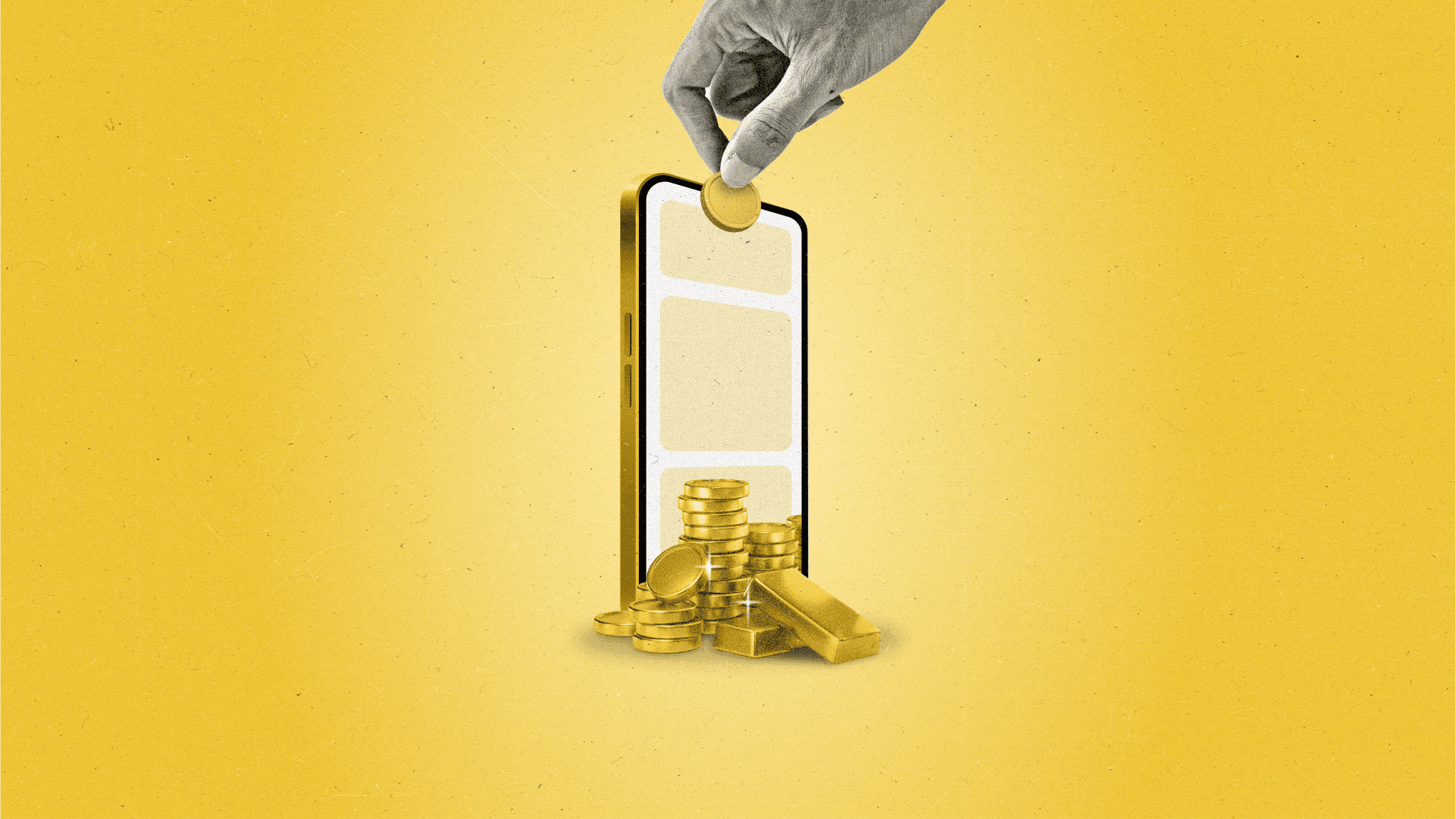 a phone with gold coins spilling out of the screen