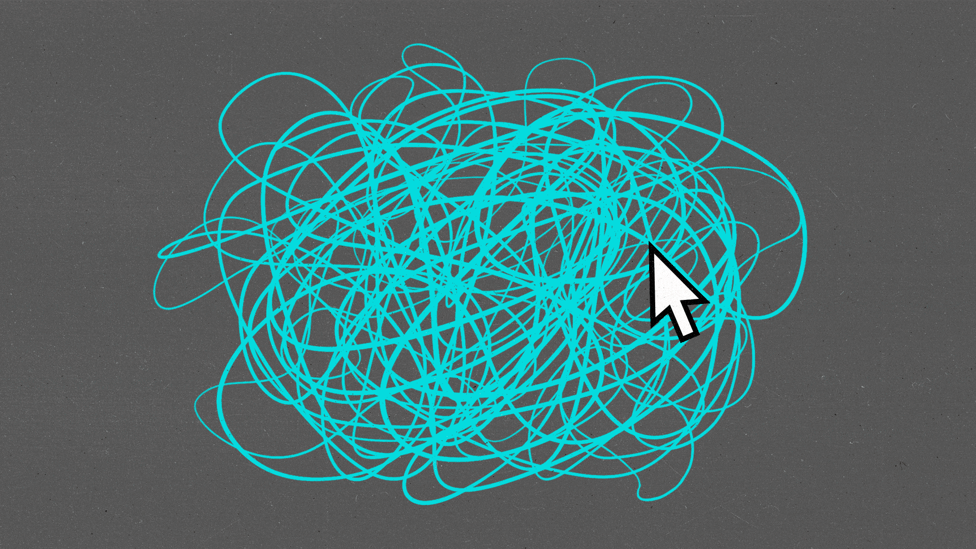 A computer cursor moves around the image on top of a turquoise messy scribble.