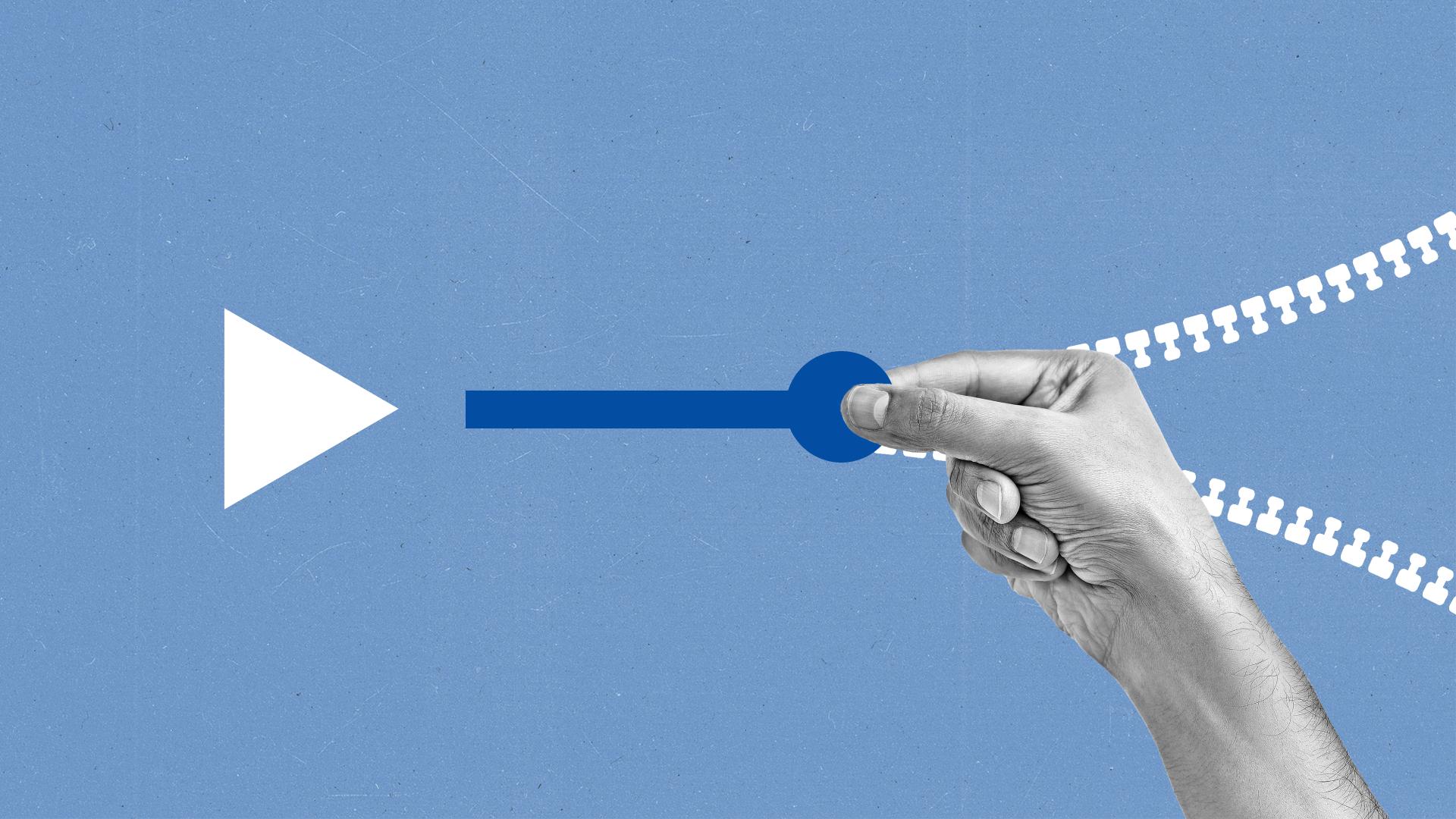 A hand pulls a zipper closing a play button.