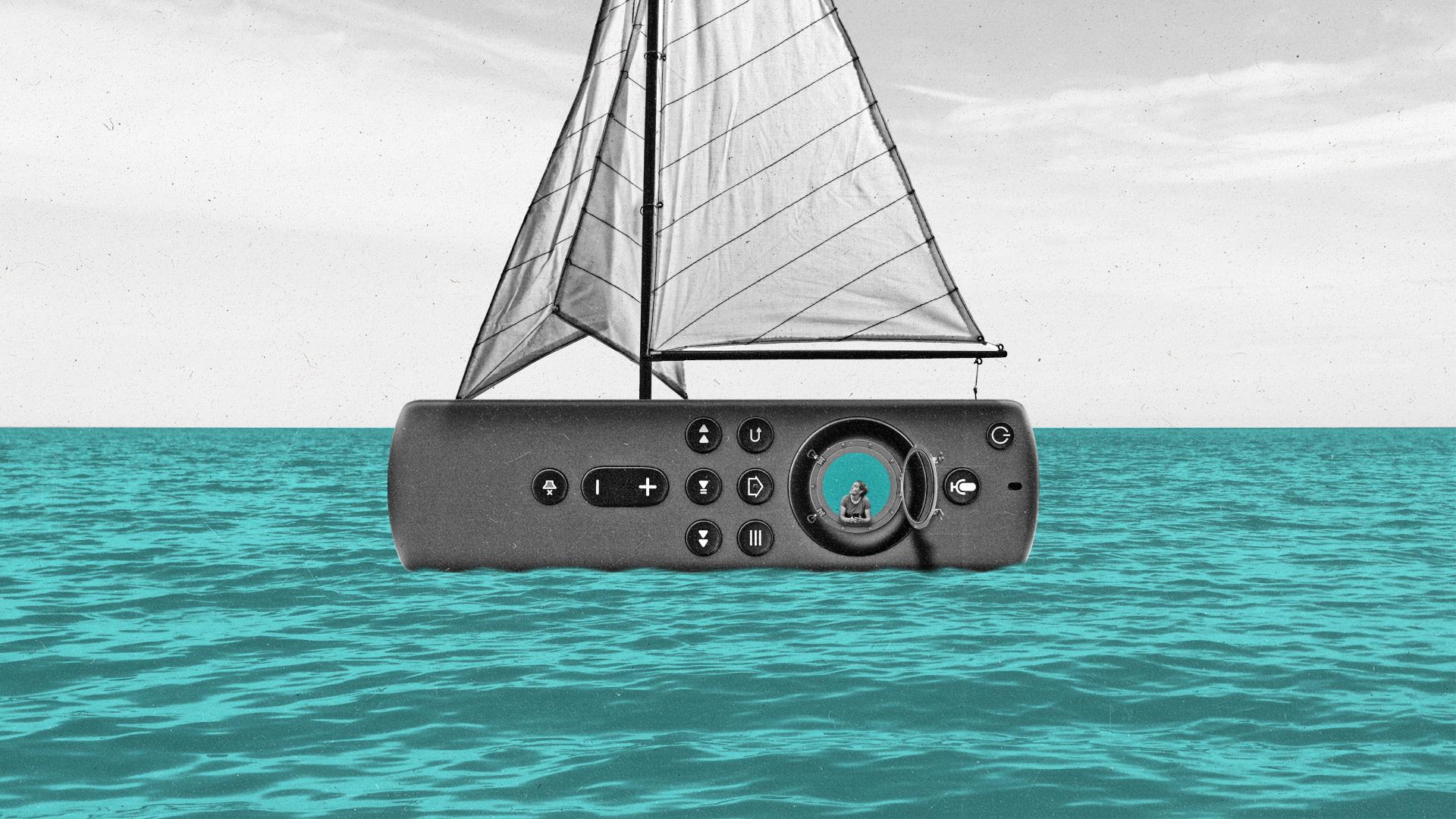 Person looking out of a porthole on a streaming remote-sailboat