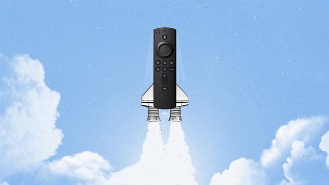 TV remote launching into space as a rocket ship.
