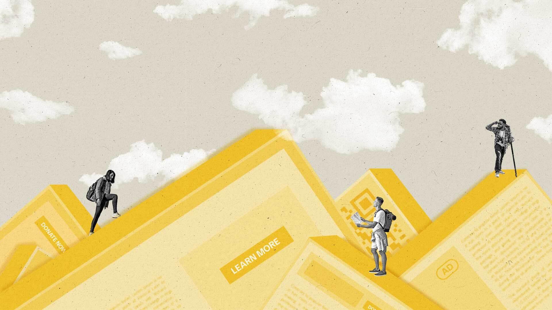 Digital ads stacked up against each other, forming the shape of mountains.