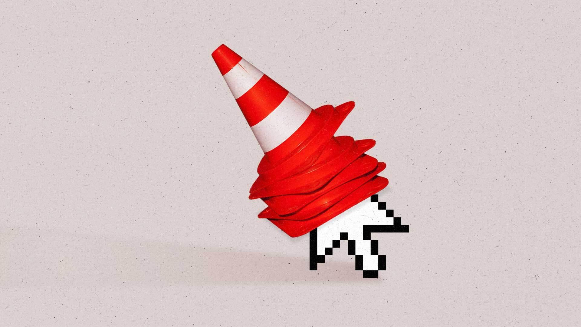 A stack of traffic cones on top of a cursor.