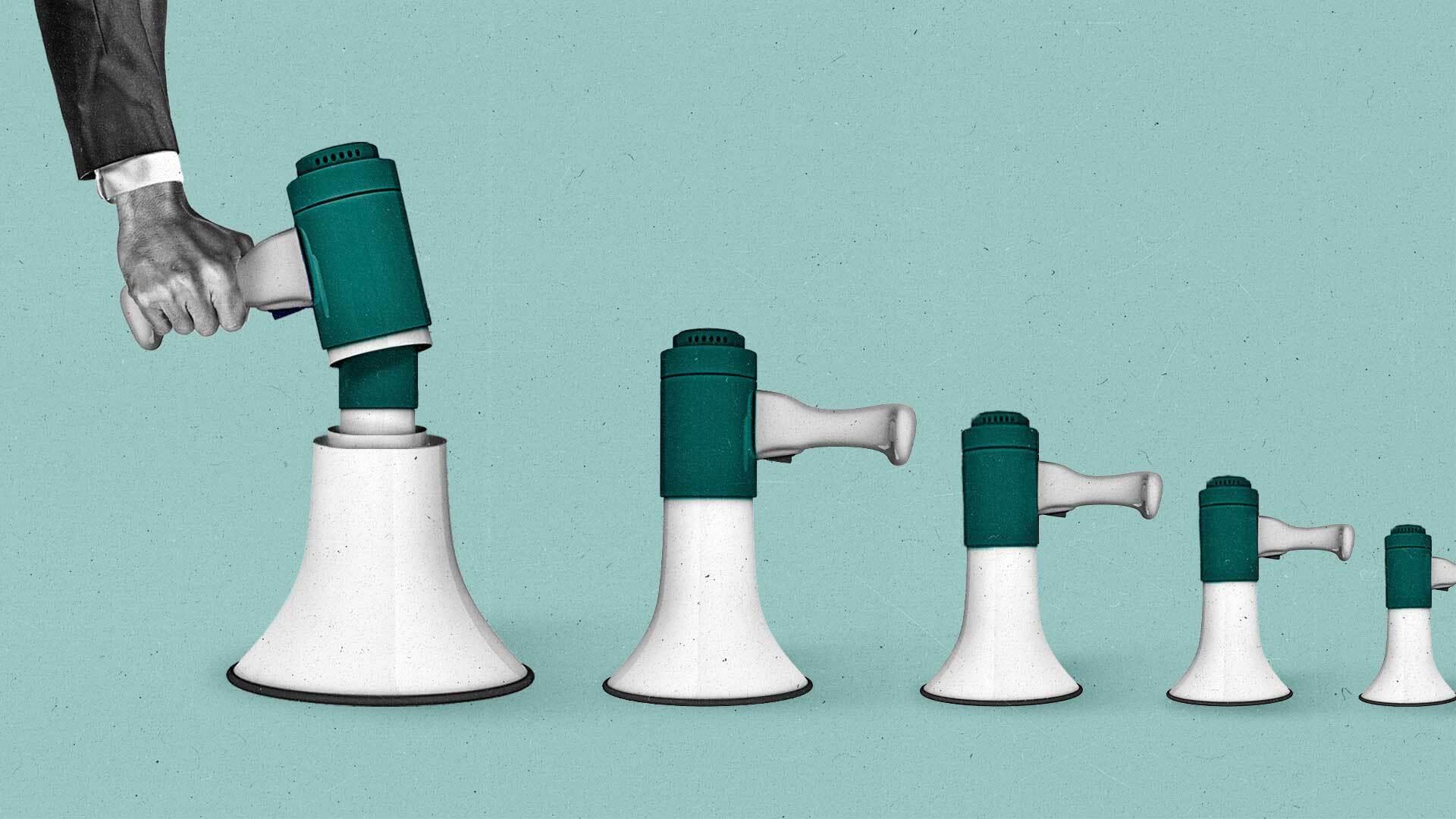 A row of megaphones that nest within each other like Russian dolls.