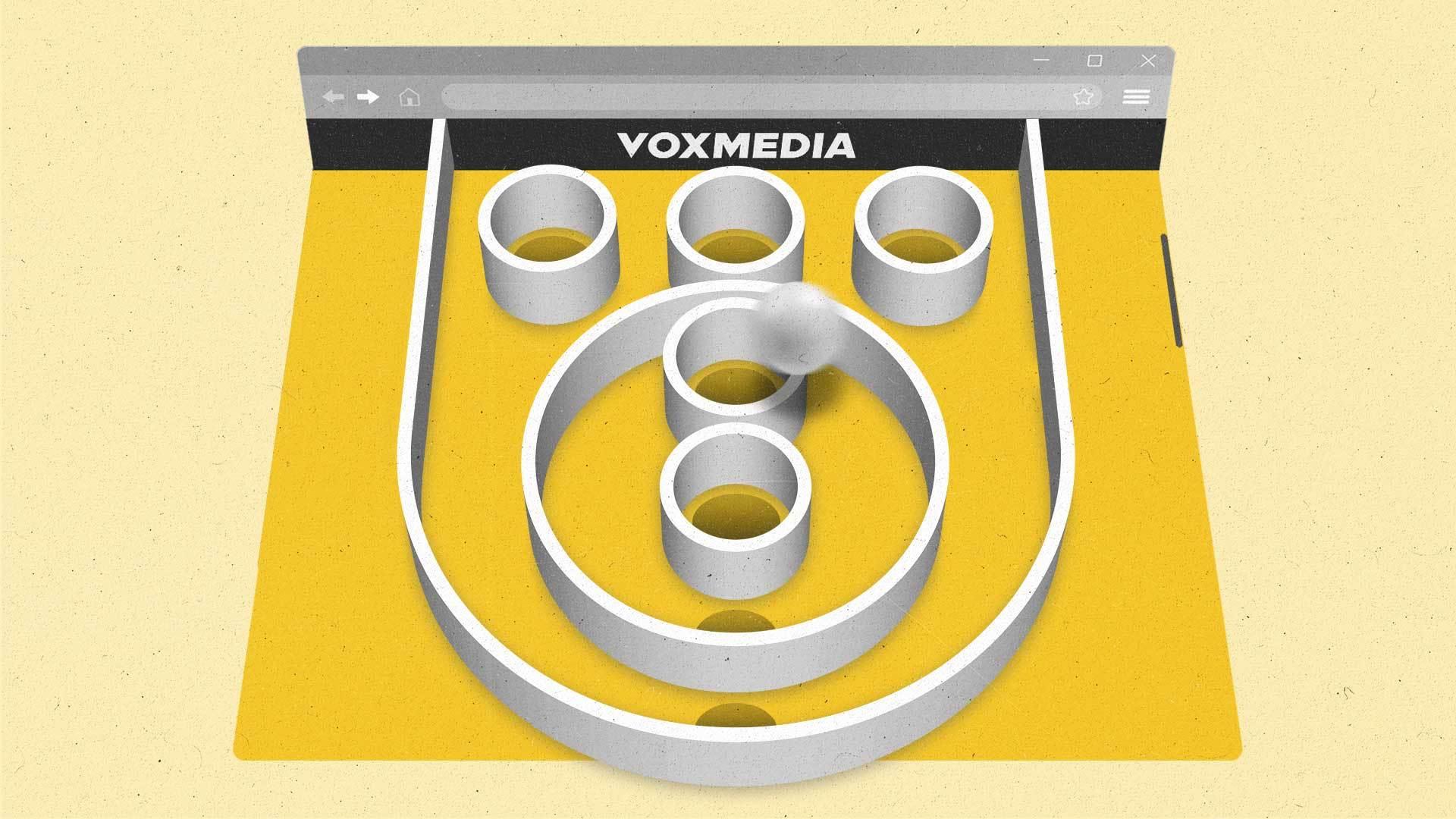 Skee ball machine on a yellow background with the words "VOXMEDIA".