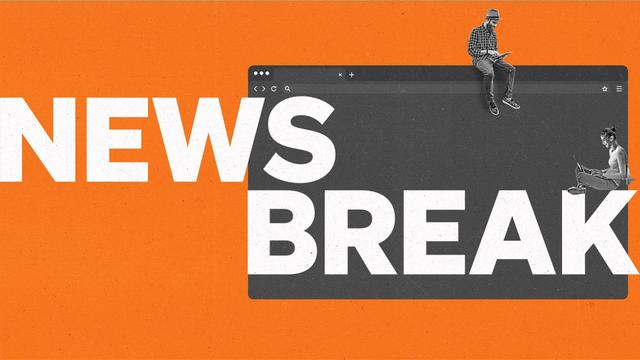 The Current News Break image with a man and woman sitting on and near an internet browser window.