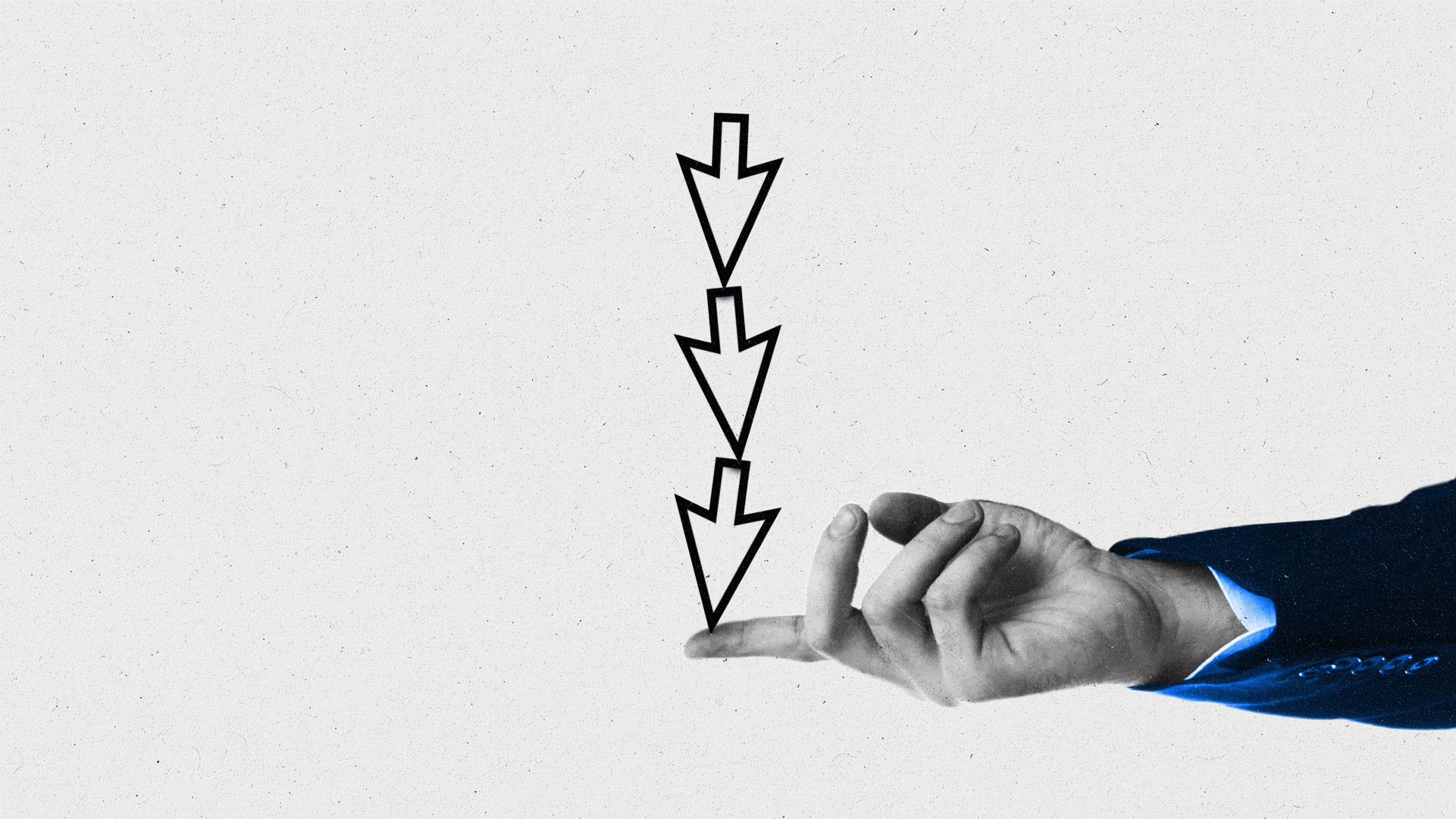 A hand balancing three cursors on it's fingertip.