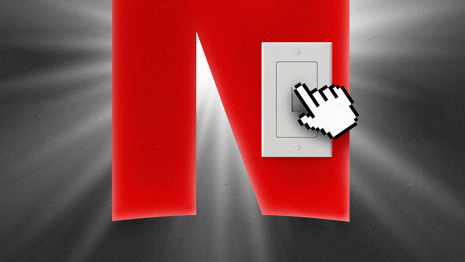 A red N shows a light switch with a mouse cursor turning on the switch.