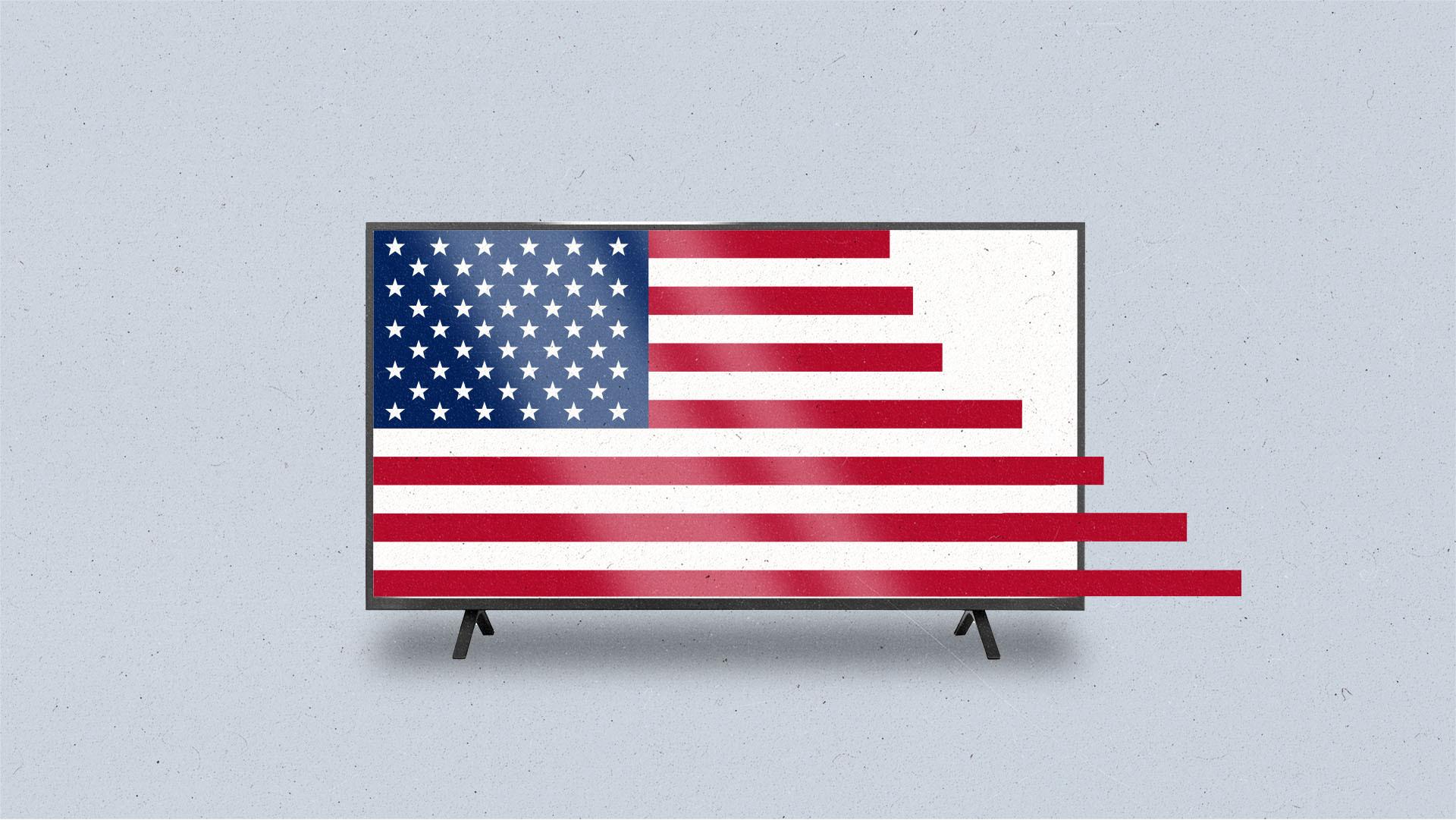 American flag on a TV screen.