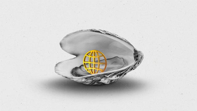 An oyster with a golden internet symbol inside instead of a pearl.