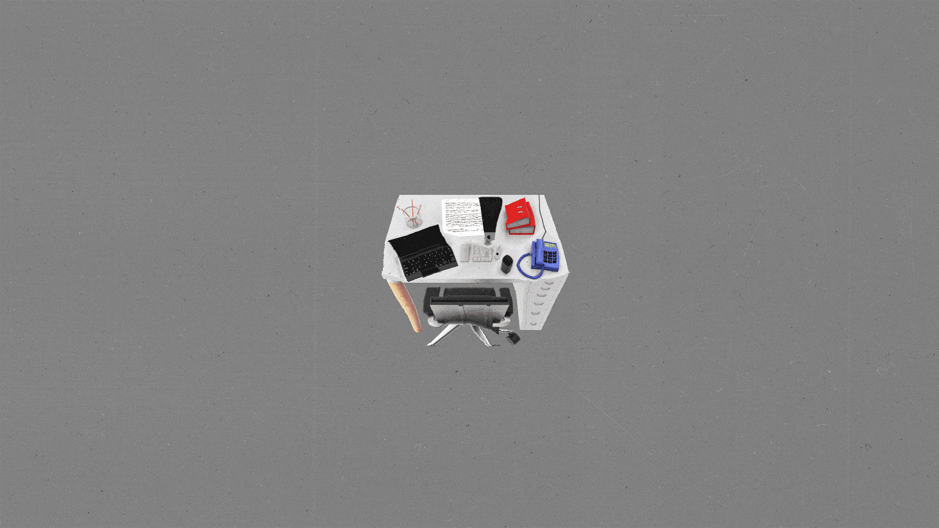 An animation of an office desk being compressed.