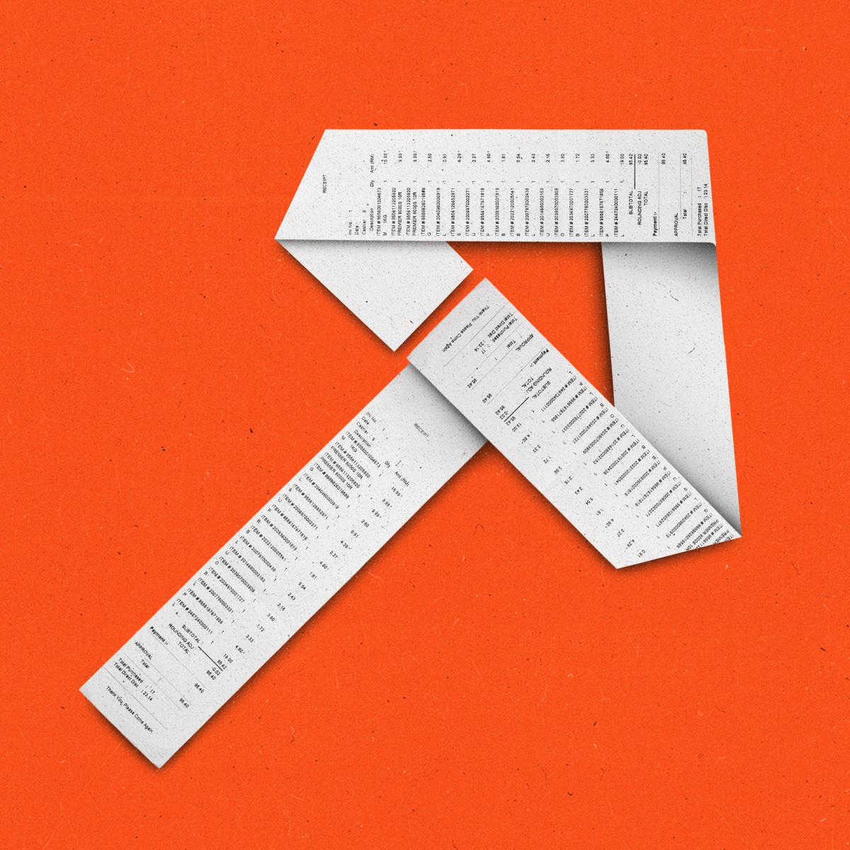 A paper receipt folded into an upward pointing arrow.