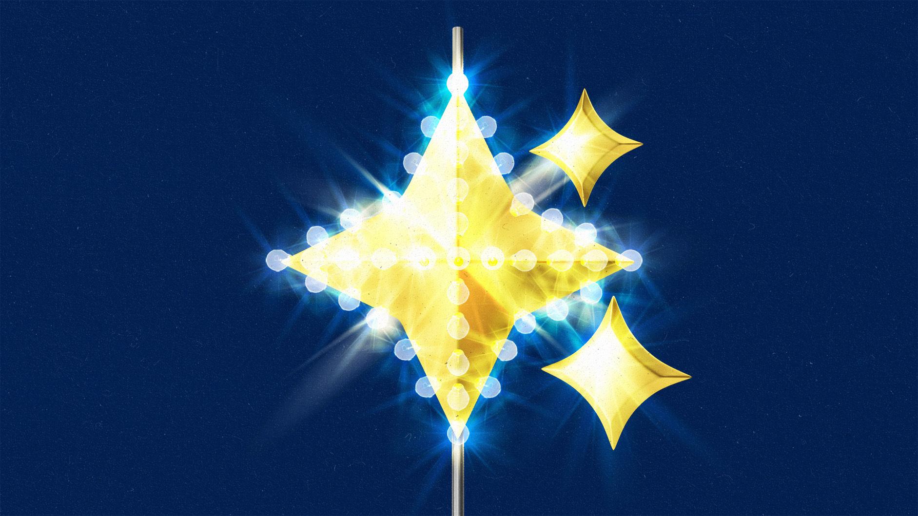 Lit up AI sparkle being dropped like the New Year's Eve ball.