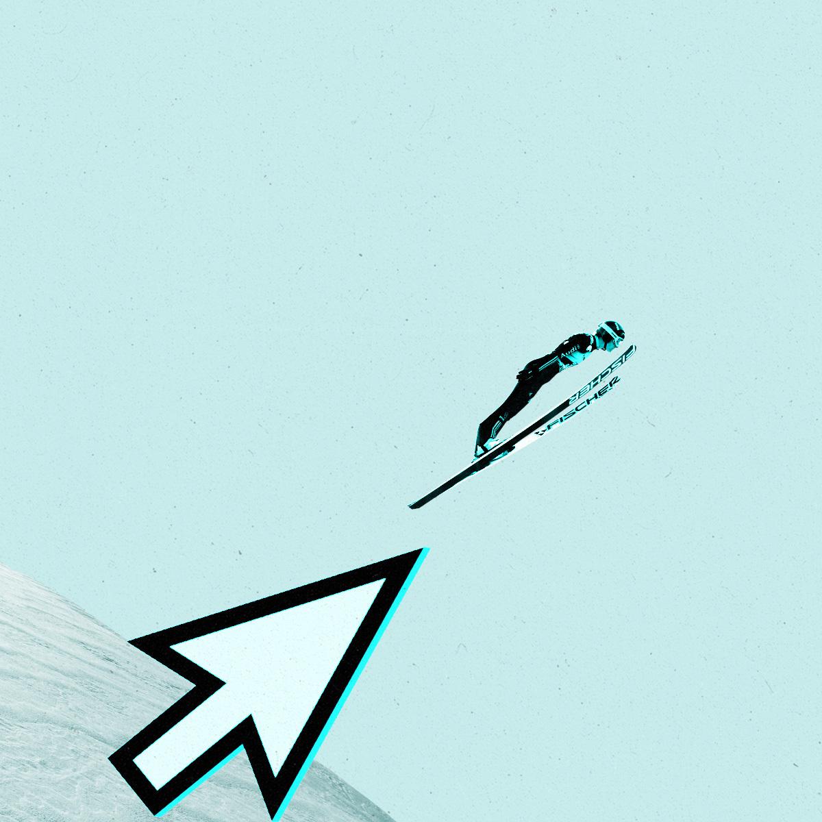 Olympic Ski-jumper jumping off of a cursor ramp.