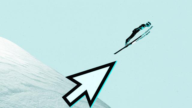 Olympic Ski-jumper jumping off of a cursor ramp.