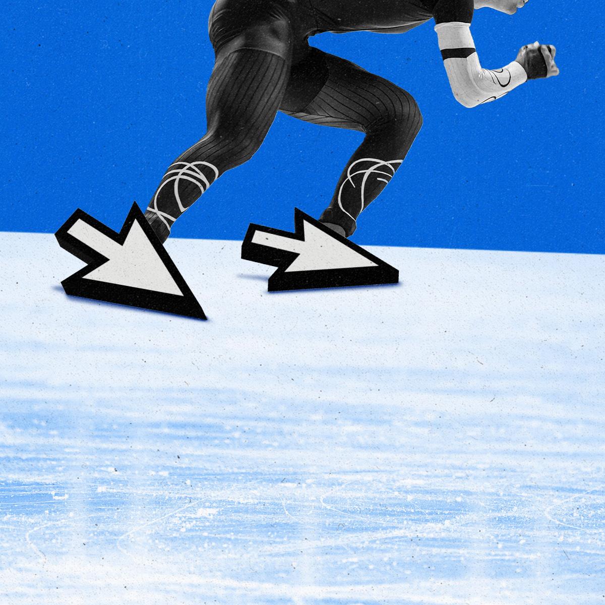 Speed skater with cursors on their feet skating.