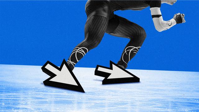 Speed skater with cursors on their feet skating.