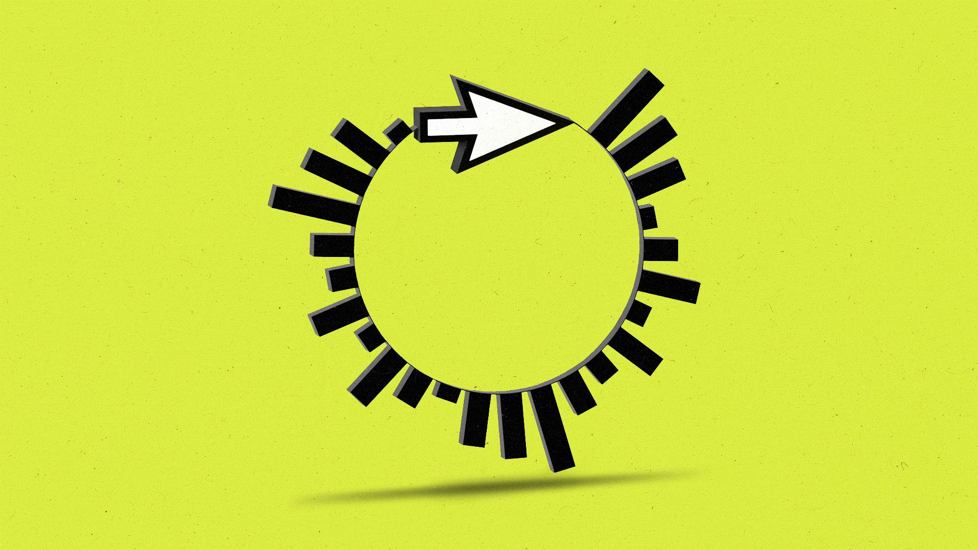 Cursor with a bar chart tail eating its own tail like an orouboros.