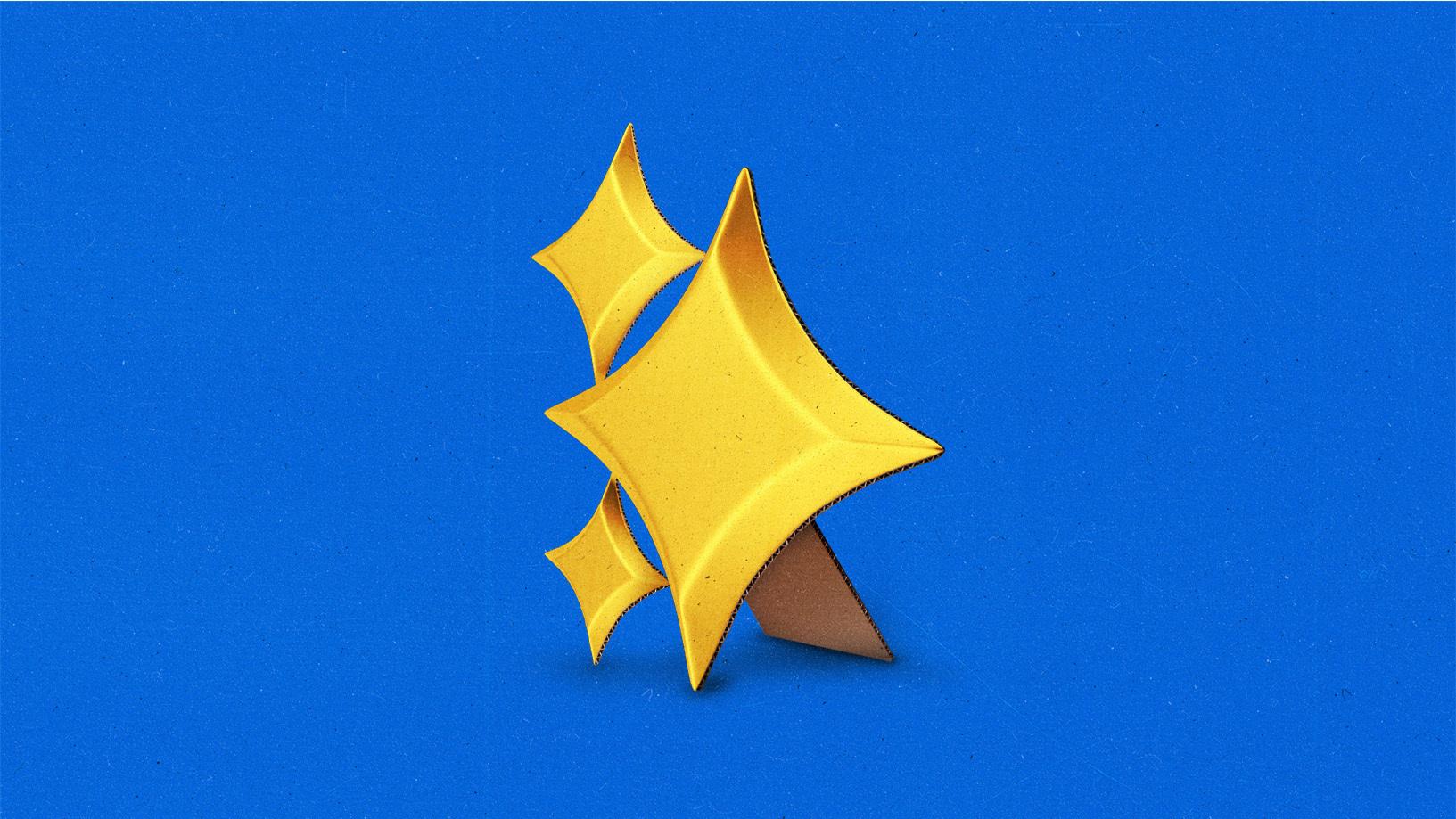 Cardboard cutouts of golden AI sparkles