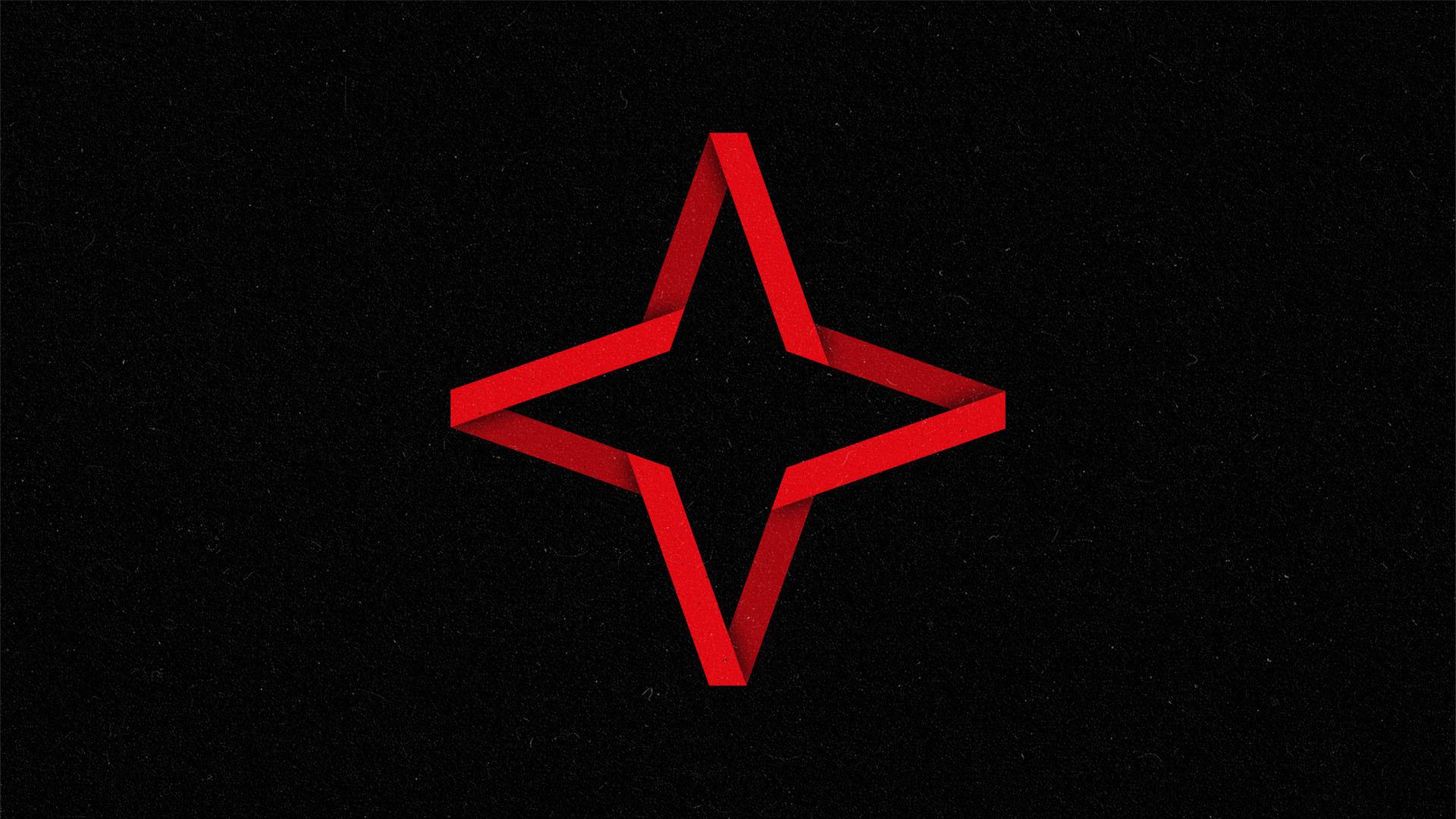 A red AI sparkle composed of a folding red ribbon reminiscent on a black background.