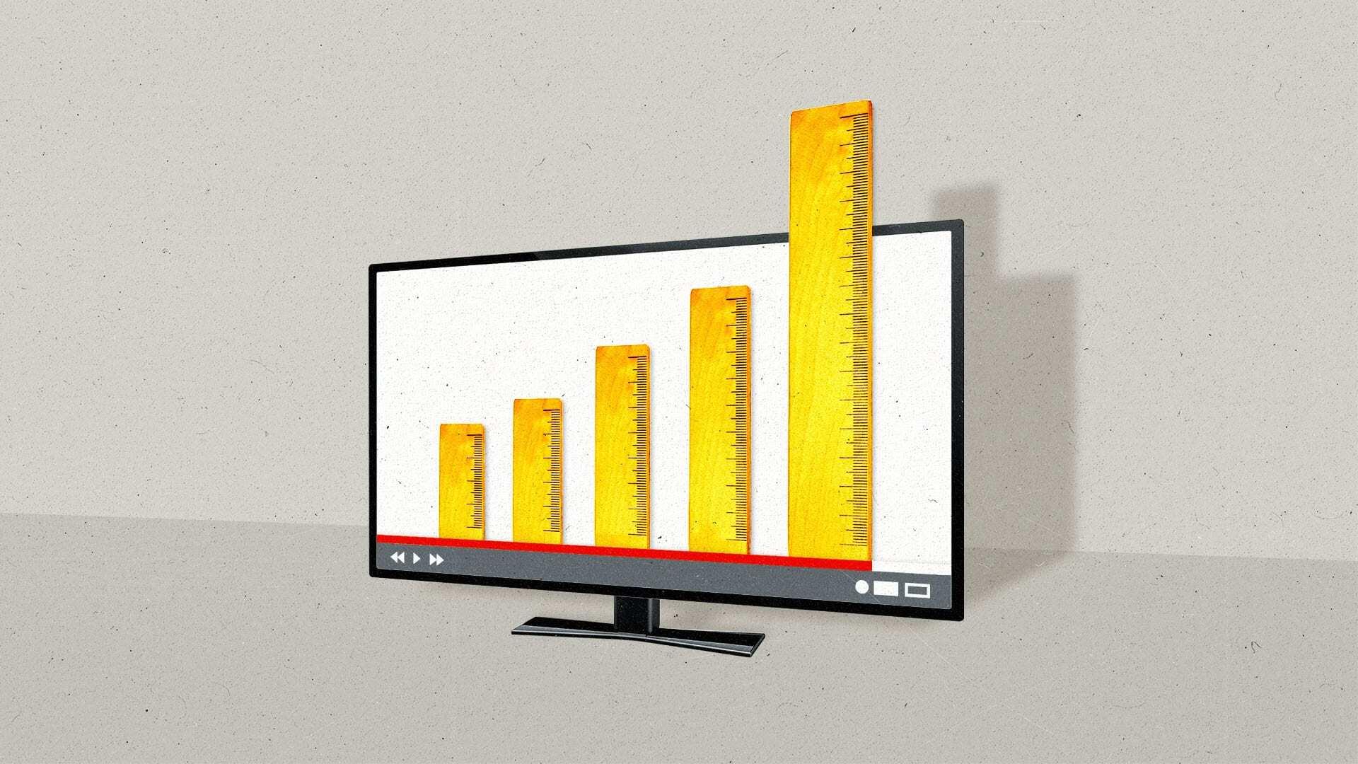 A series of 5 rulers emerge from a connected TV like a bar chart.