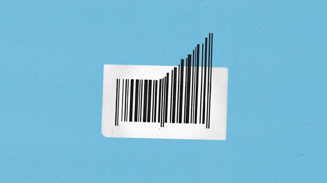 The bars within a bar code sticker increase in length like a bar chart.
