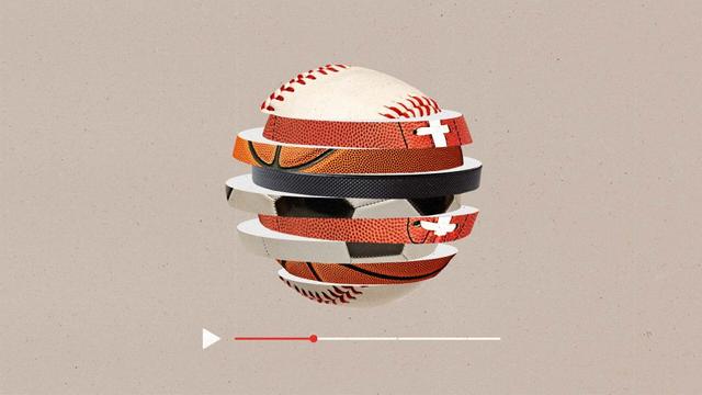 Slices of balls from various sports are stacked above a streaming progress bar.