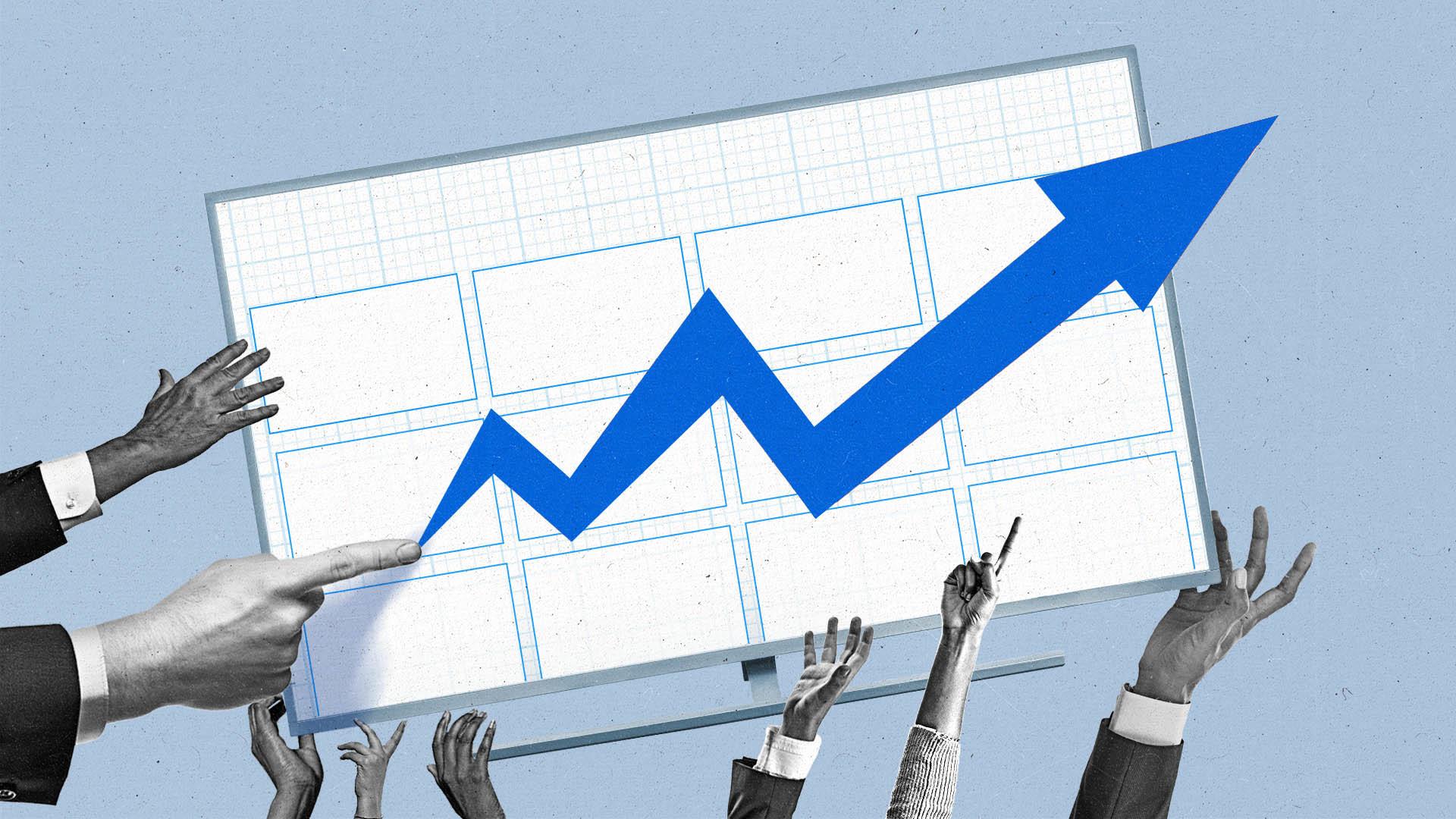 A hand pointing forward generates a blue arrow as a series of hands carries a CTV in the arrow's direction.